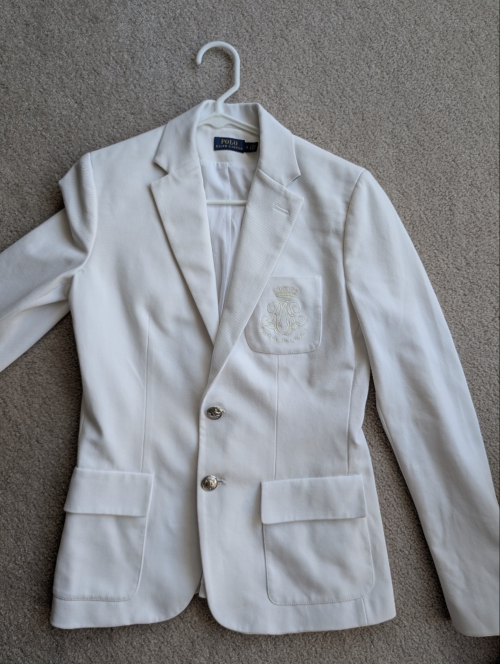 Polo by Ralph Lauren White Embroidered Crest Blazer